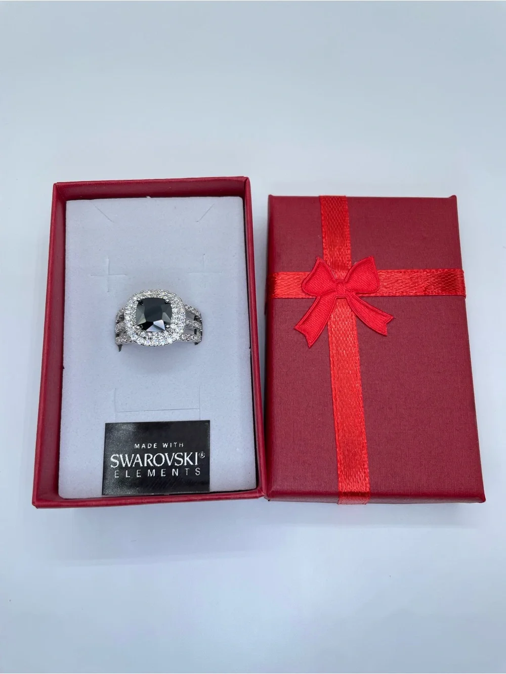 Swarovski Crystal Elements Deep Black Swarovski Element Halo Statement Ring Sz 7